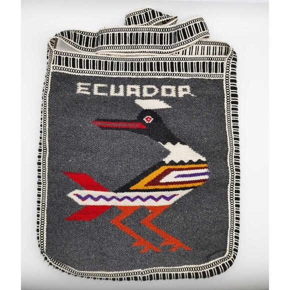 Vintage Hand Woven Wool Birds Ecuador Purse Shoulder Bag Cross Body Hippie Boho - Picture 1 of 2